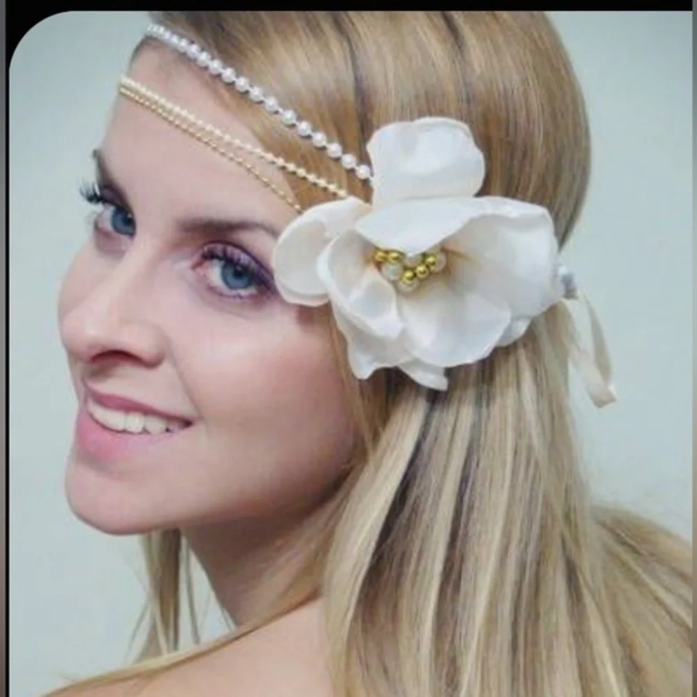 Pearl Headband‎ with Silky Ivory Flower
